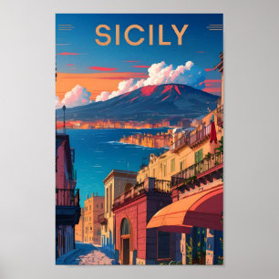 シチリーイタリアアートヴィンテージトラベルイラストレーション ポスター
