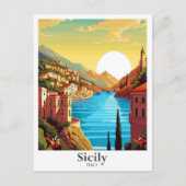 シチリーイタリアアートヴィンテージトラベルイラストレーション ポストカード (正面)