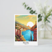 シチリーイタリアアートヴィンテージトラベルイラストレーション ポストカード (スタンド正面)