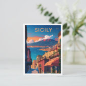 シチリーイタリアアートヴィンテージトラベルイラストレーション ポストカード (スタンド正面)