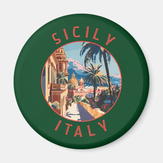 シチリーイタリアレトロ動揺してサークル マグネット (正面)