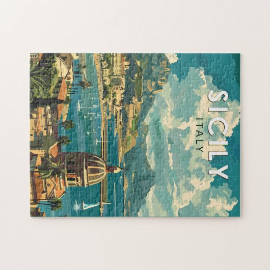 シチリーイタリア旅行アートヴィンテージ ジグソーパズル (横)