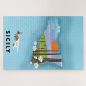 シチリ図解入りの、写真付きのー地図の旅行ポスター ジグソーパズル (横)