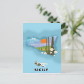 シチリ図解入りの、写真付きのー地図の旅行ポスター ポストカード (スタンド正面)