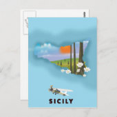 シチリ図解入りの、写真付きのー地図の旅行ポスター ポストカード (正面/裏面)