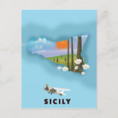 シチリ図解入りの、写真付きのー地図の旅行ポスター ポストカード (正面)