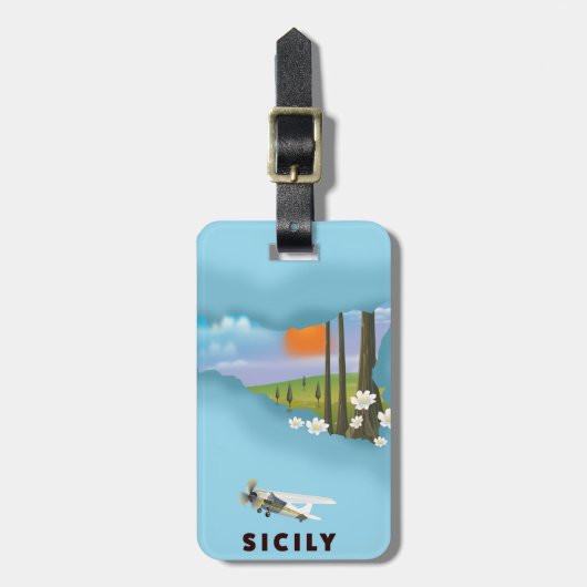 シチリ図解入りの、写真付きのー地図の旅行ポスター ラゲッジタグ (正面縦)