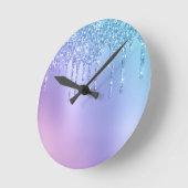 シッエレガントクスタイリッシュブルー&パープルグリッタードリップ ラウンド壁時計 (傾斜)