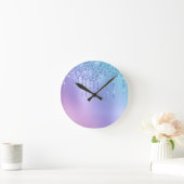 シッエレガントクスタイリッシュブルー&パープルグリッタードリップ ラウンド壁時計 (ホーム)