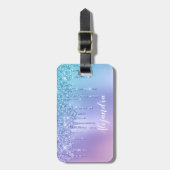 シッエレガントクスタイリッシュブルー&パープルグリッタードリップ ラゲッジタグ (正面縦)