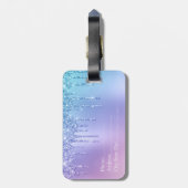 シッエレガントクスタイリッシュブルー&パープルグリッタードリップ ラゲッジタグ (裏面縦)