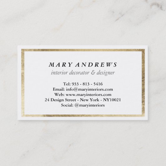 シッエレガントクフェイクホイル金ゴールドプレーン白ラグジュアリー 名刺 (裏面)