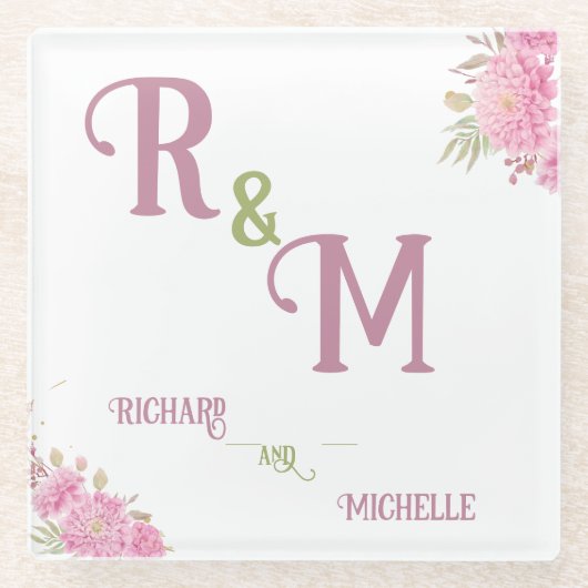 シッエレガントクミニマルイニシャル文字モノグラム名 ガラスコースター (正面)