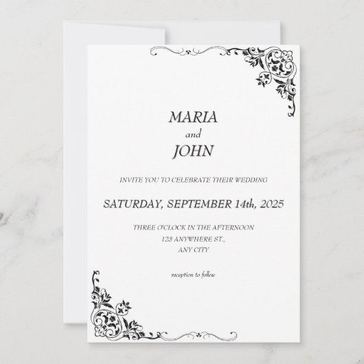 シッエレガントクモダンクラシック白黒 招待状 (正面)