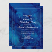 シッエレガントクモダンネイビーブルーウォーターカラースウィート16 招待状 (正面/裏面)