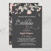 シッエレガントク·ウォーターカラー·フローラルバースデー·カード    招待状 (正面/裏面)