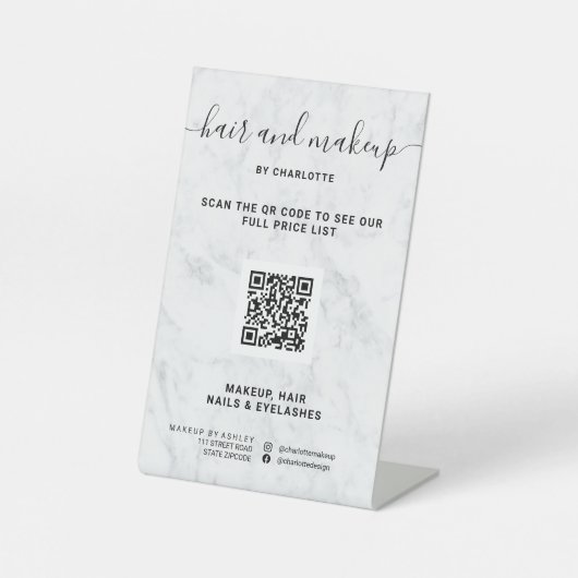 シッエレガントク·ホワイト·マーブル·化粧デジタルQR価格 台座サイン (正面)