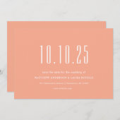 シックあなたの結婚日付ピーチ日付を保存 招待状 (正面/裏面)