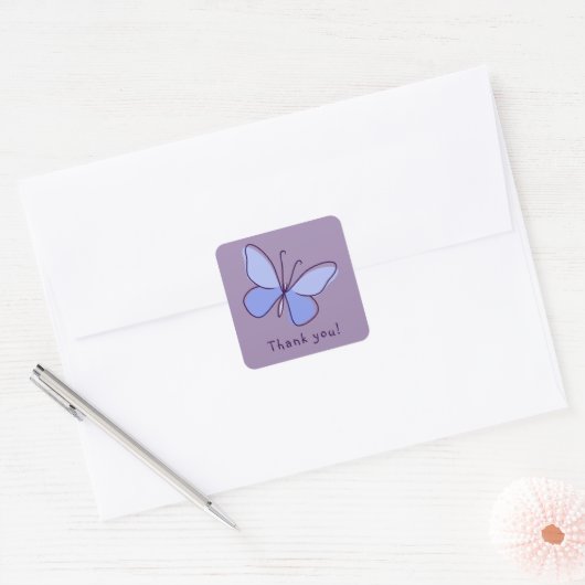 シックありがとう！ – ソフトパープルブルーバタフライ スクエアシール (封筒)
