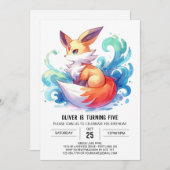 シックおもしろいキツネ誕生日 招待状 (正面/裏面)