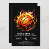 シックおもしろいボヘミアンバスケットボール誕生日 招待状 (正面/裏面)