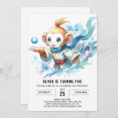 シックおもしろいモンキー誕生日 招待状 (正面/裏面)