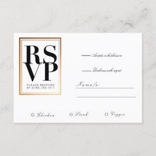 シックおよびエレガントRSVP ゴールドフォイルフレームアクセント 出欠カード