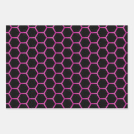 シックおよびトレンディーマゼンタピンクとブラック光沢 ラッピングペーパーシート