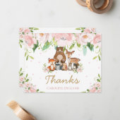 シックお洒落ウッドランドアニマルズ赤面ピンクフローラ ノートカード (正面/裏面インサイチュ)