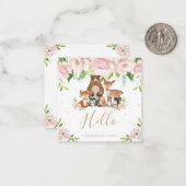 シックお洒落ウッドランドアニマルズ赤面ピンクフローラ ノートカード (正面/裏面インサイチュ)