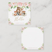 シックお洒落ウッドランドアニマルズ赤面ピンクフローラ ノートカード (正面/裏面)