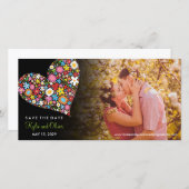 シックお洒落カラフル春の花ハート写真 セーブザデート (正面/裏面)