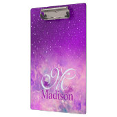 シックお洒落ピンクパープルグラデーショングリッターモノグラム クリップボード (左)