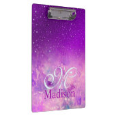 シックお洒落ピンクパープルグラデーショングリッターモノグラム クリップボード (右)