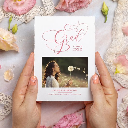 シックお洒落ピンク写真モダン院生 招待状