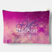 シックお洒落ピンク明るい赤紫色グラデーショングリッターモノグラム アクセサリーポーチ (裏面)