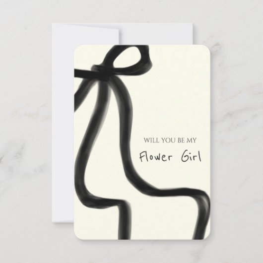 シックお洒落ブラックボウフラワーガールプロポーズカード 招待状 (正面)