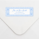 シックお洒落ブルーのタイル地中海の模様 ラベル