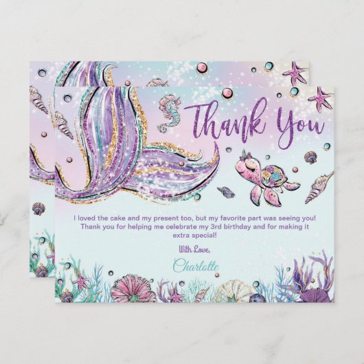 シックお洒落マーメイドテールベイビーシャワー誕生日 サンキューカード (正面/裏面)