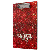 シックお洒落レッド黒グリッターモノグラム クリップボード (左)