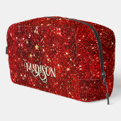 シックお洒落レッド黒グリッターモノグラム ドップキット (右コーナー)