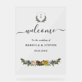 シックお洒落ヴィンテージフローラモノグラ結婚ム アクリルサイン (正面)