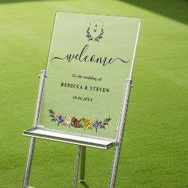 シックお洒落ヴィンテージフローラモノグラ結婚ム アクリルサイン