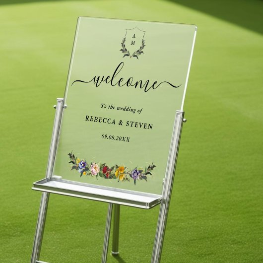 シックお洒落ヴィンテージフローラモノグラ結婚ム アクリルサイン