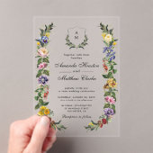 シックお洒落ヴィンテージフローラモノグラ結婚ム アクリル招待状 (インサイチュ (ポータブル))