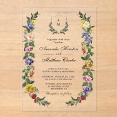 シックお洒落ヴィンテージフローラモノグラ結婚ム アクリル招待状 (正面)