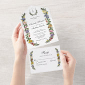 シックお洒落ヴィンテージフローラモノグラ結婚ム オールインワン招待状 (貼ってはがせる)