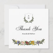 シックお洒落ヴィンテージフローラモノグラ結婚ム サンキューカード (正面)