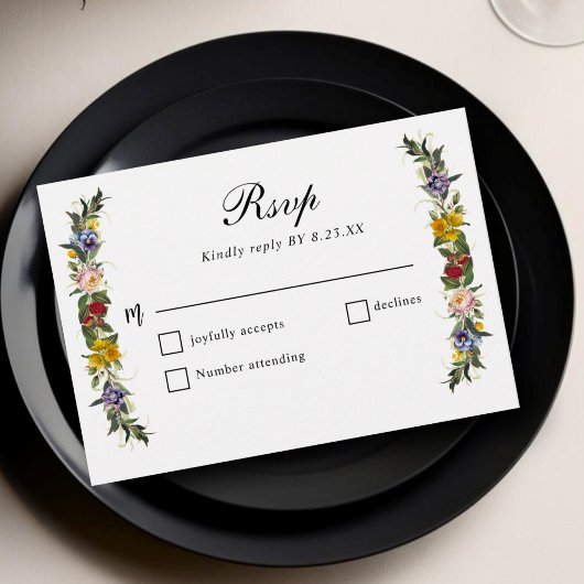 シックお洒落ヴィンテージフローラモノグラ結婚ム 出欠カード