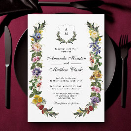 シックお洒落ヴィンテージフローラモノグラ結婚ム 招待状